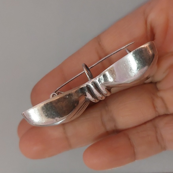 Vintage Antique 925 Sterling Silver Puffy Bow Brooch Pin or Pin Chunky Large - Picture 7 of 7
